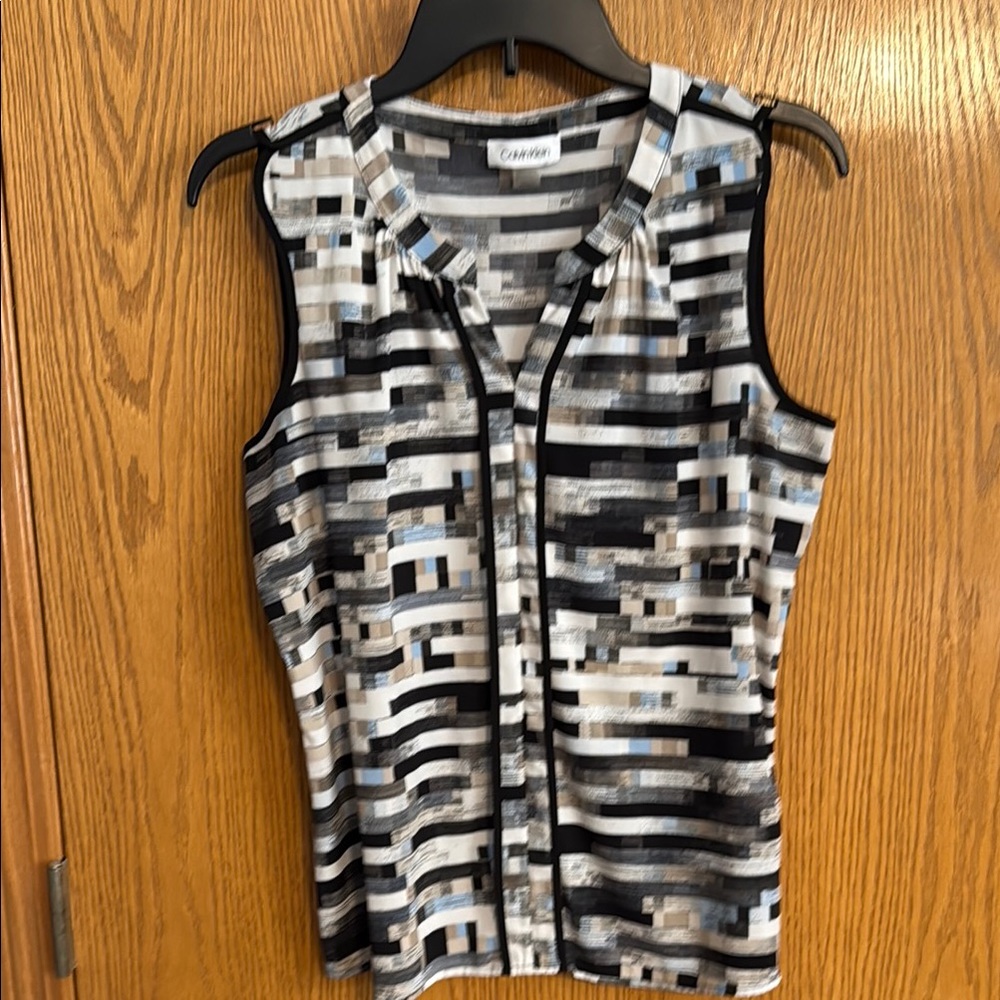 Calvin Klein Black and Gray Striped Blouse